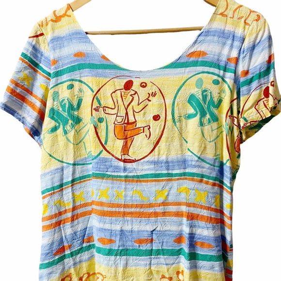 Sz 9 Vintage Dance Man Button Front Dress Hawaiian Jams World Crushed Rayon - Picture 7 of 10